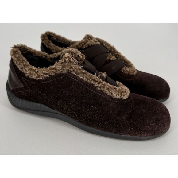 Stuart Weitzman Women's 8.5 Narrow‎ Brown Suede Faux Fur Sneakers Shoes Pull On - Picture 1 of 8